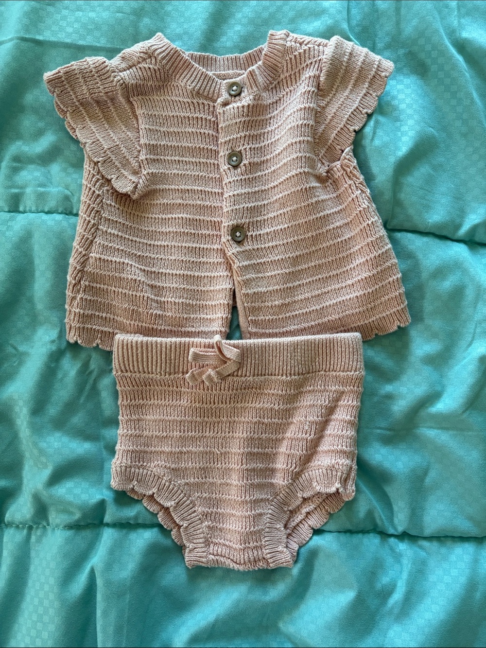 Carter's Blush Pink Knit Short Sleeve Cardigan & Bloomer Set 3 mos
